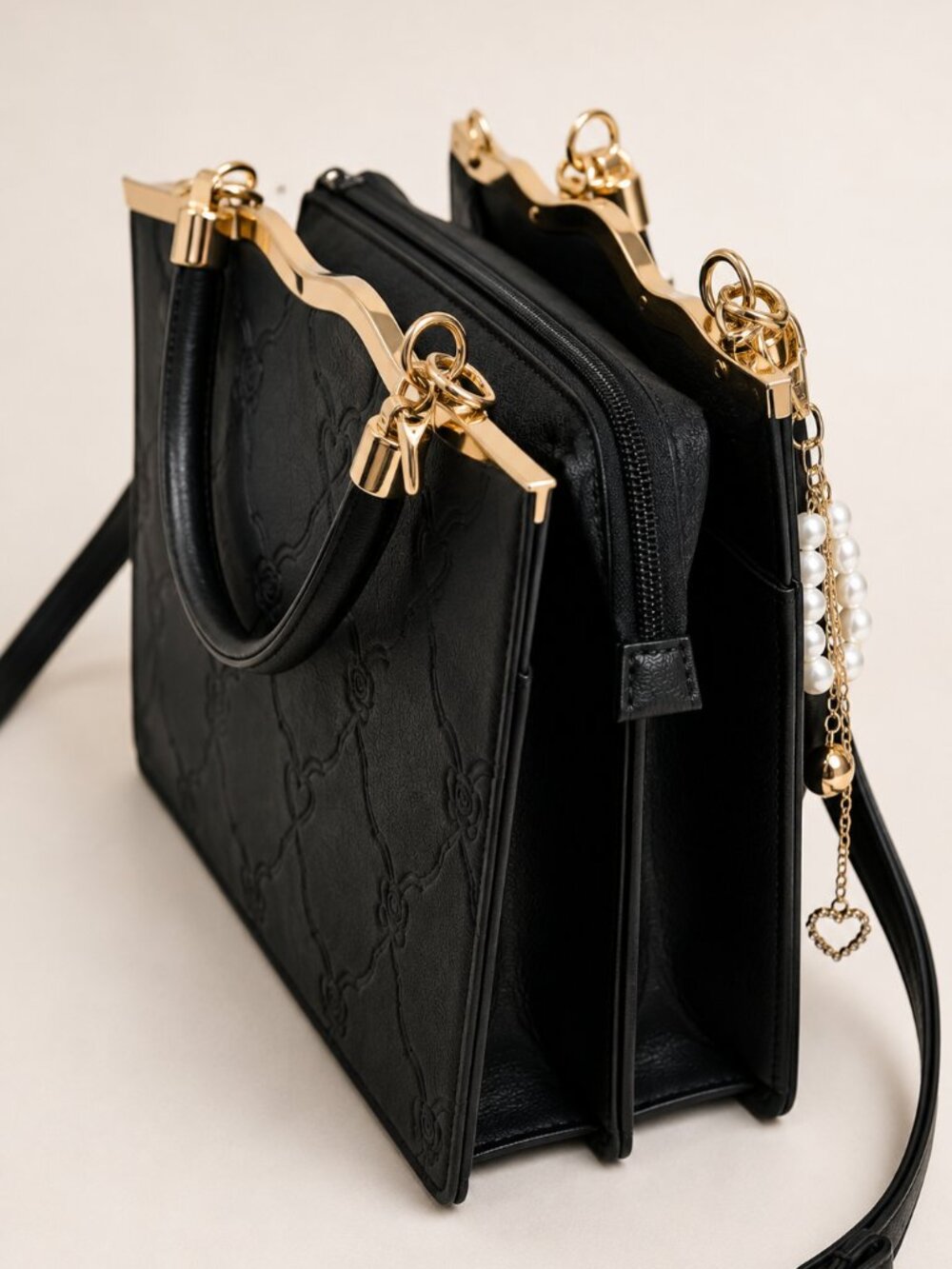 Black Structured Satchel Handbag - Picture 4 of 5